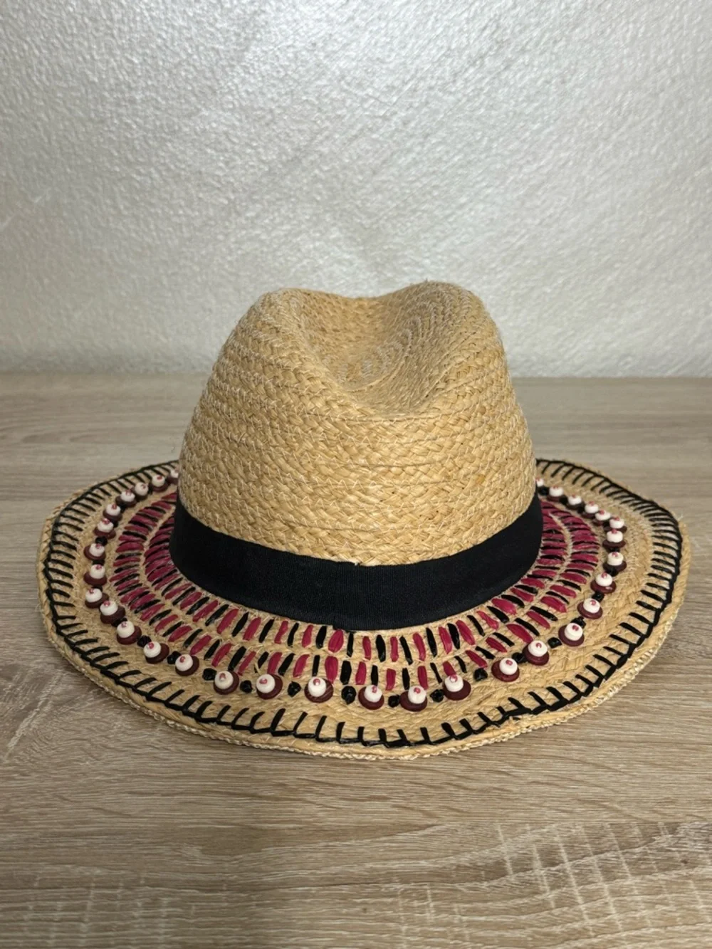 Tory Burch natural straw panama fedora boho hat OS